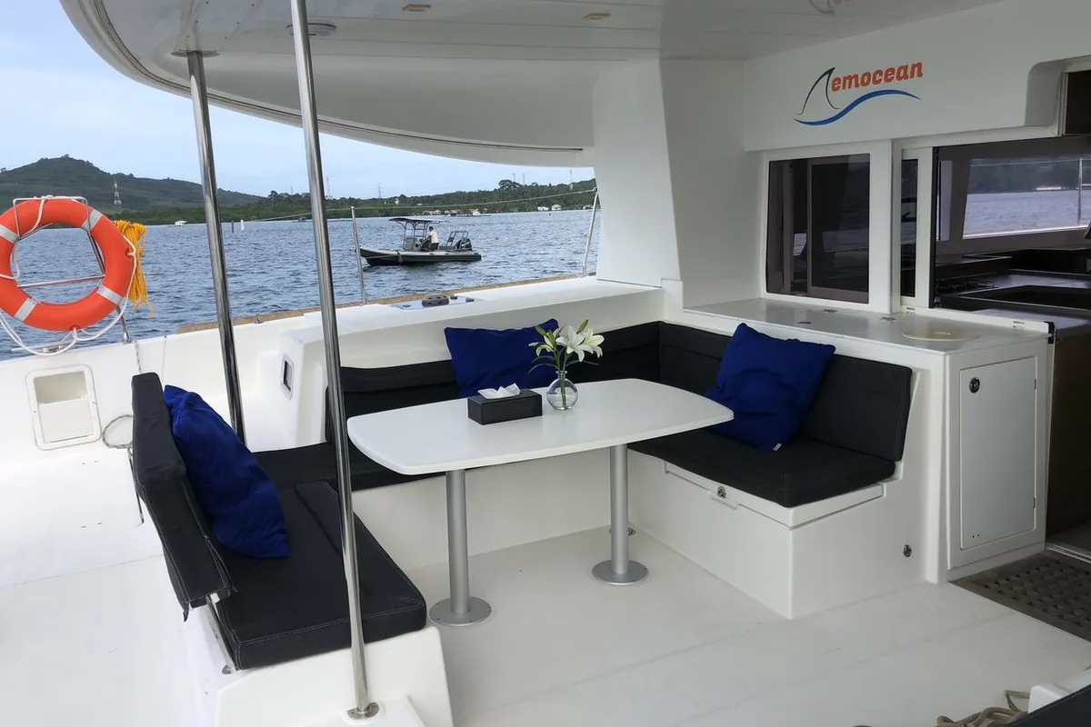 Deck of Myemocean, a Lagoon 450 S catamaran at Mai Khao, Thailand