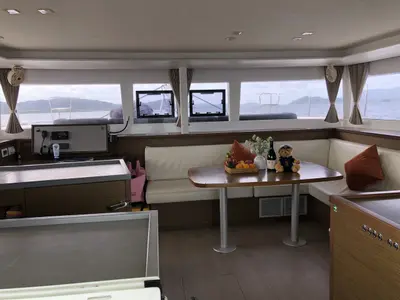 Salon of Myemocean, a Lagoon 450 S catamaran at Mai Khao, Thailand