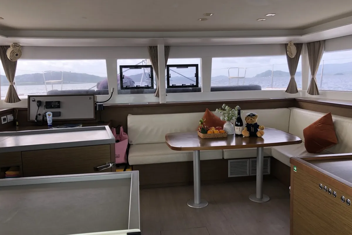 Salon of Myemocean, a Lagoon 450 S catamaran at Mai Khao, Thailand