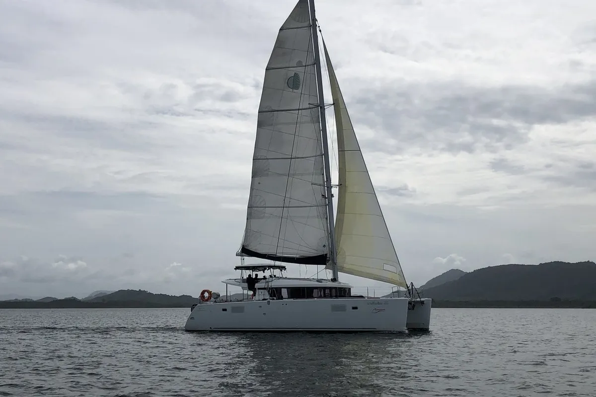Exterior view of Myemocean, a Lagoon 450 S catamaran at Mai Khao, Thailand