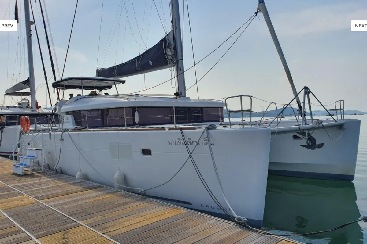 Exterior view of Myemocean, a Lagoon 450 S catamaran at Mai Khao, Thailand