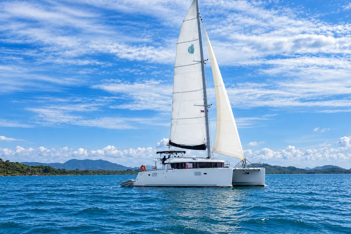 Exterior view of Lagoon 450 S, a catamaran at Mai Khao, Thailand