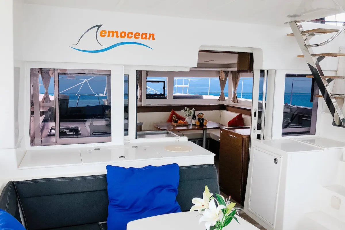 Deck of Lagoon 450 S, a catamaran at Mai Khao, Thailand