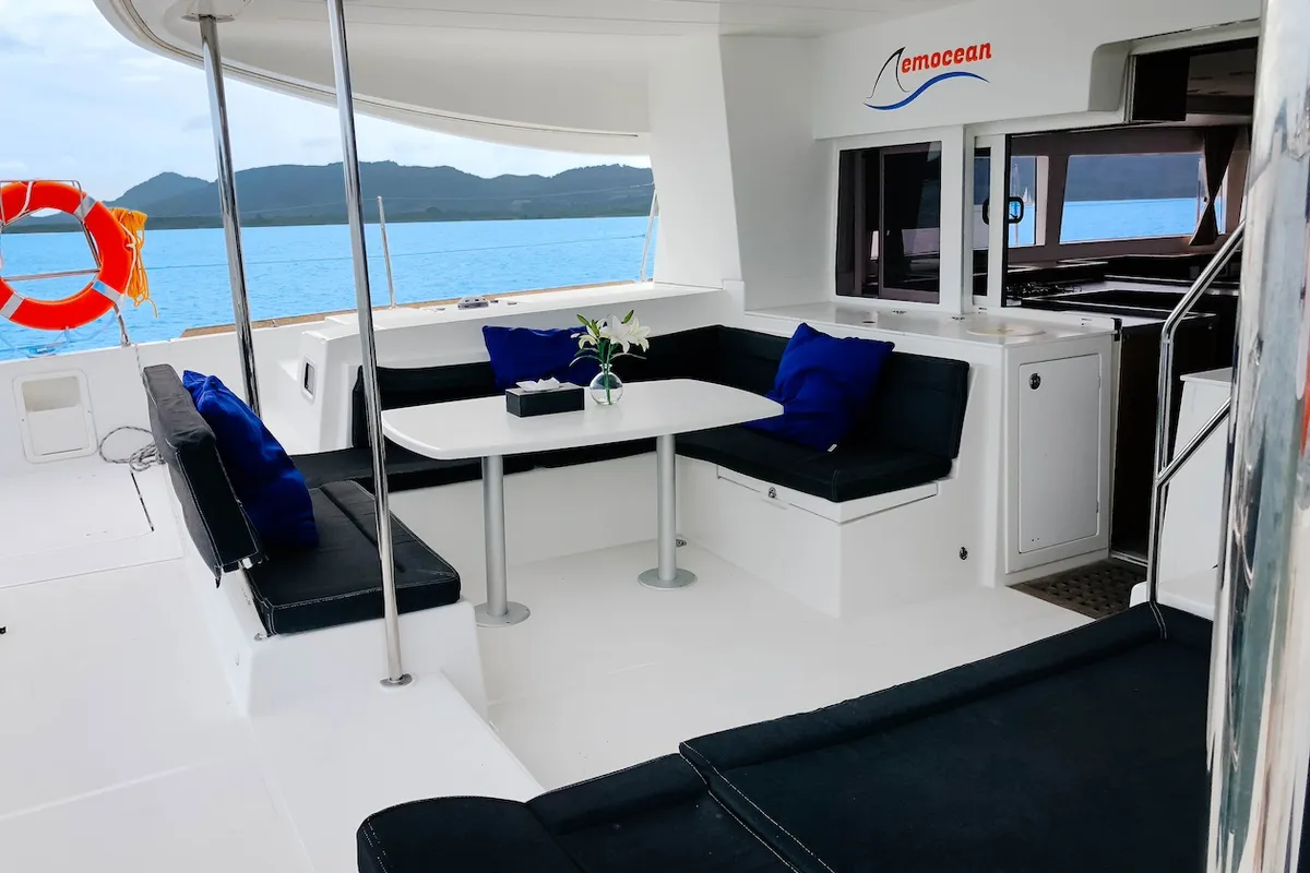 Deck of Lagoon 450 S, a catamaran at Mai Khao, Thailand
