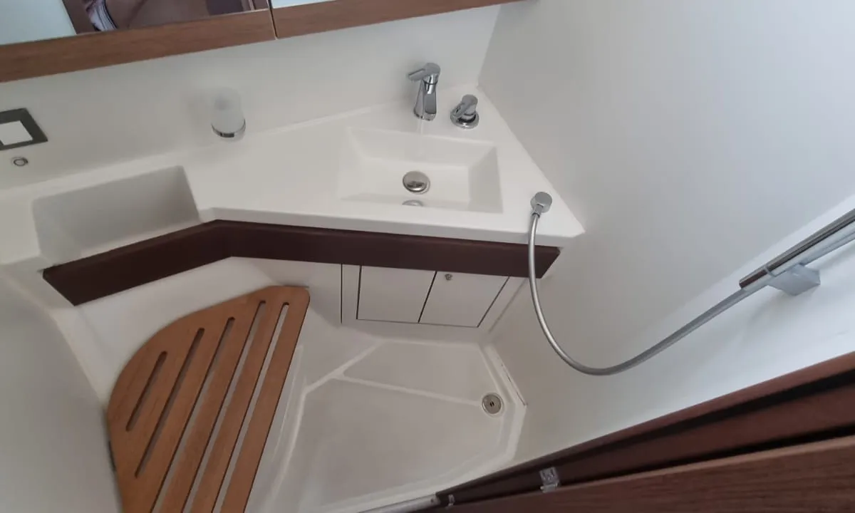 Head on Electra, a Beneteau Oceanis 46.1 sailboat at Olbia, Italy