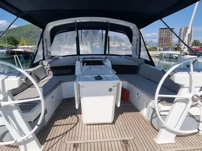 Cockpit of Electra, a Beneteau Oceanis 46.1 sailboat at Olbia, Italy