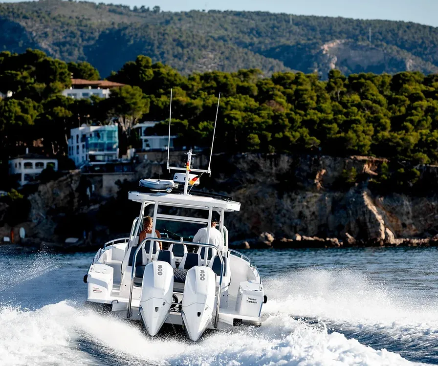 Exterior view of Apollo, a Axopar 37  Sun Top motorboat at Kranidi, Greece