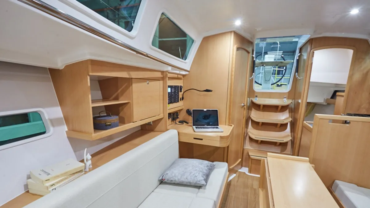 Salon of Jeanneau Sun Odyssey 319, a sailboat at Tonnarella, Italy