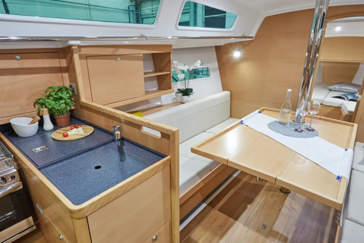 Galley of Jeanneau Sun Odyssey 319, a sailboat at Tonnarella, Italy