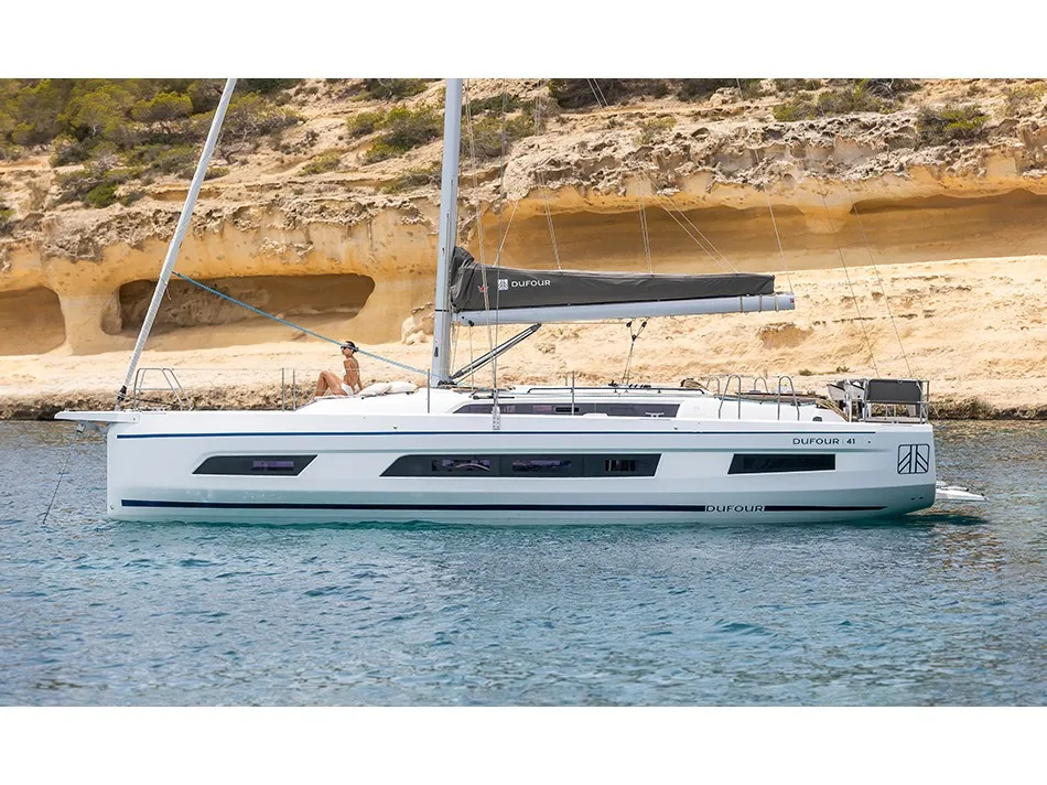 Exterior view of Panagiotis, a Dufour 41 sailboat at Volos, Greece
