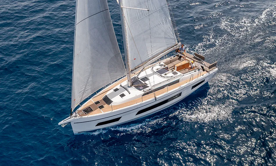 Exterior view of Panagiotis, a Dufour 41 sailboat at Volos, Greece