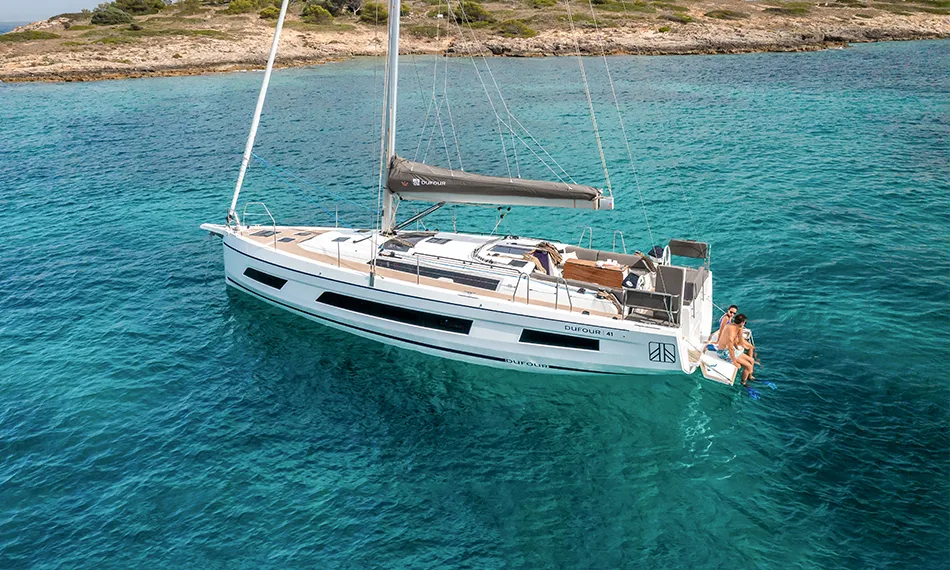 Exterior view of Panagiotis, a Dufour 41 sailboat at Volos, Greece