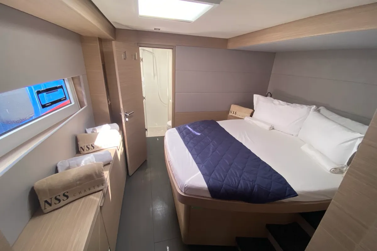 Cabin on Lagoon 55, a catamaran at English Harbour, Antigua and Barbuda