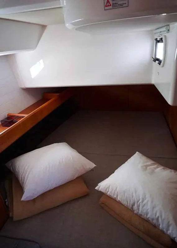 Cabin on Delphina, a Bavaria Cruiser 46 sailboat at Kontokali, Greece