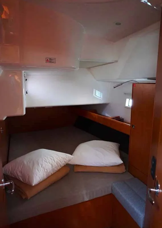 Cabin on Delphina, a Bavaria Cruiser 46 sailboat at Kontokali, Greece