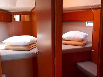 Cabin on Delphina, a Bavaria Cruiser 46 sailboat at Kontokali, Greece