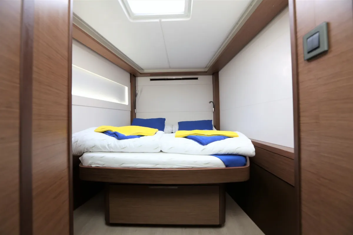 Exterior view of Lady Point, a Lagoon 46 catamaran at Split, Croatia
