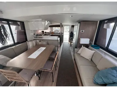 Salon of Bali Catspace, a Bali Catspace catamaran at Municipal Unit of Lefkada, Greece