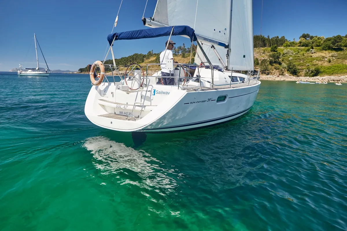 Exterior view of Jeanneau Sun Odyssey 39i, a sailboat at Vigo, Spain