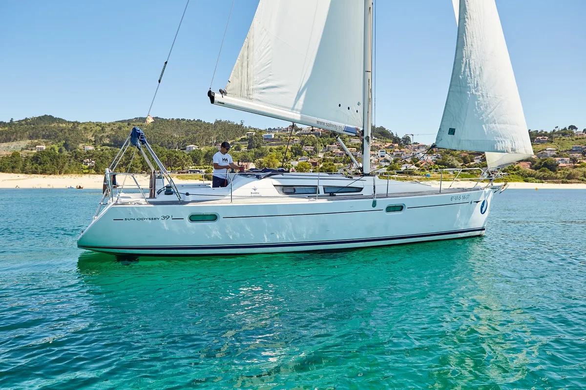 Exterior view of Jeanneau Sun Odyssey 39i, a sailboat at Vigo, Spain