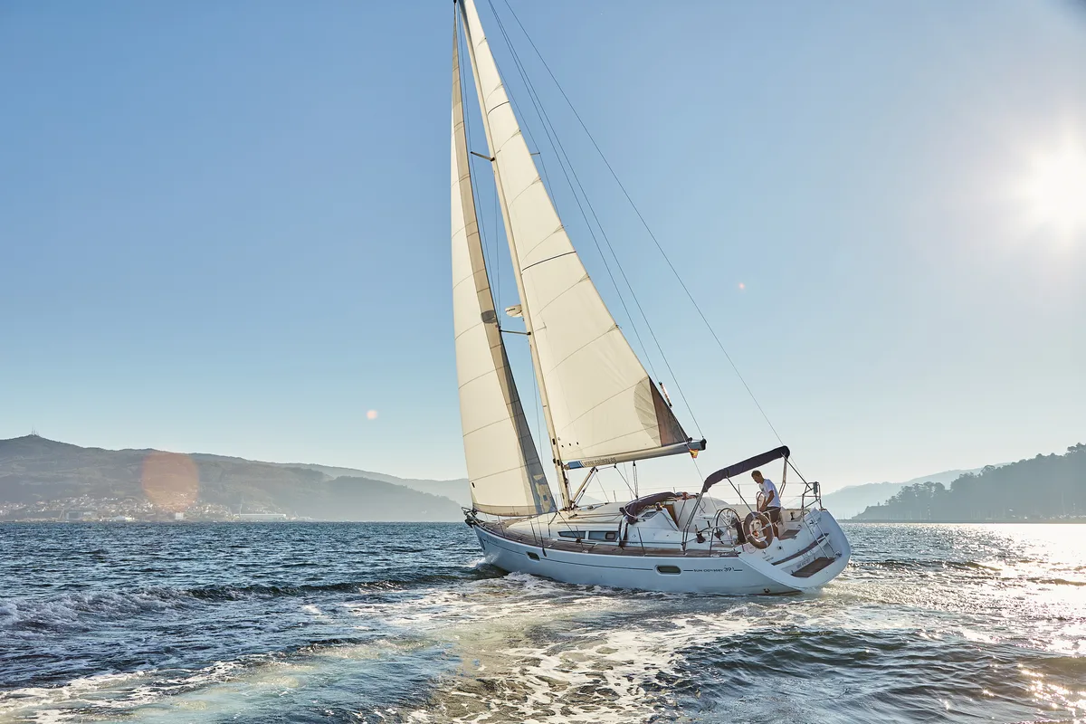 Exterior view of Jeanneau Sun Odyssey 39i, a sailboat at Vigo, Spain