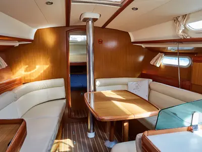 Salon of Jeanneau Sun Odyssey 39i, a sailboat at Vigo, Spain