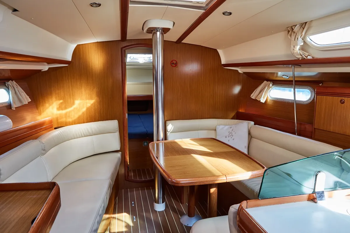 Salon of Jeanneau Sun Odyssey 39i, a sailboat at Vigo, Spain