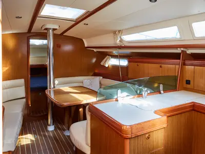 Galley of Jeanneau Sun Odyssey 39i, a sailboat at Vigo, Spain