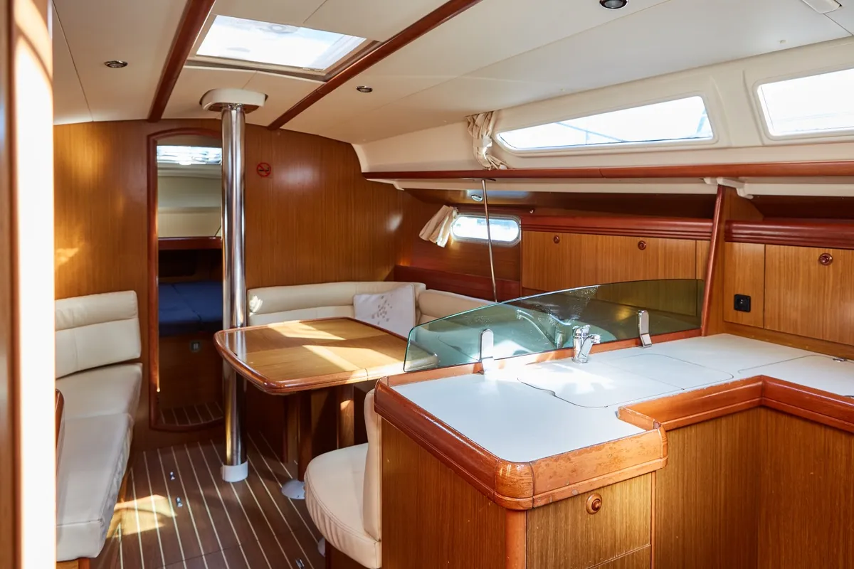 Galley of Jeanneau Sun Odyssey 39i, a sailboat at Vigo, Spain