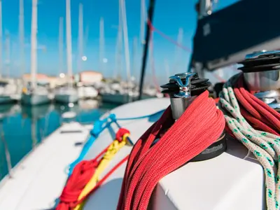 Deck of Zen (Pax 10), a Lagoon 380 S2 catamaran at Municipal Unit of Lefkada, Greece