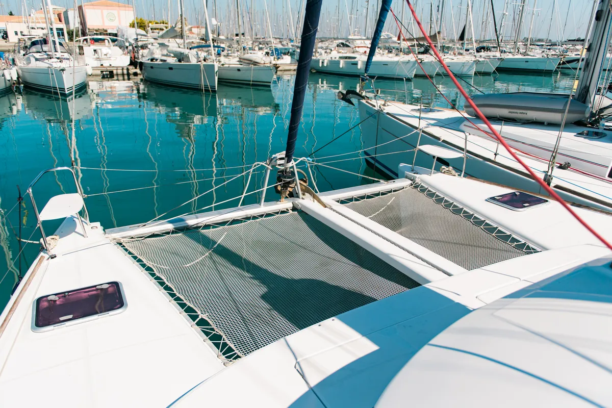 Deck of Zen (Pax 10), a Lagoon 380 S2 catamaran at Municipal Unit of Lefkada, Greece