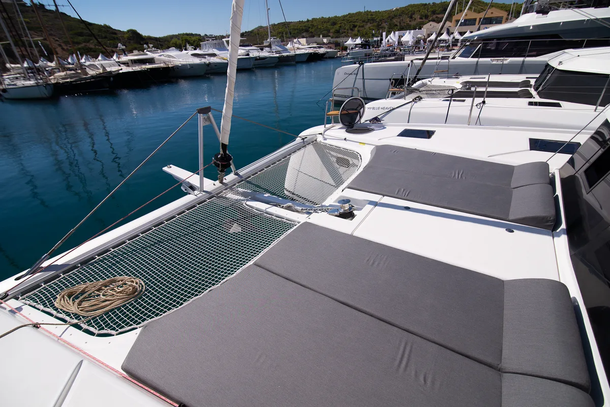 Deck of Orfeas, a Dufour 48 Catamaran catamaran at Municipal Unit of Lefkada, Greece