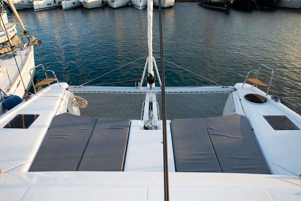 Deck of Orfeas, a Dufour 48 Catamaran catamaran at Municipal Unit of Lefkada, Greece