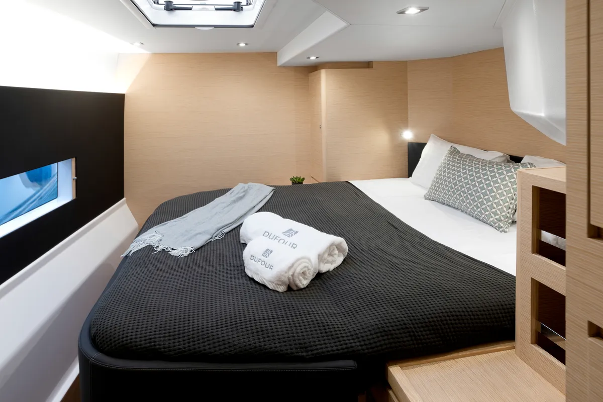 Cabin on Orfeas, a Dufour 48 Catamaran catamaran at Municipal Unit of Lefkada, Greece