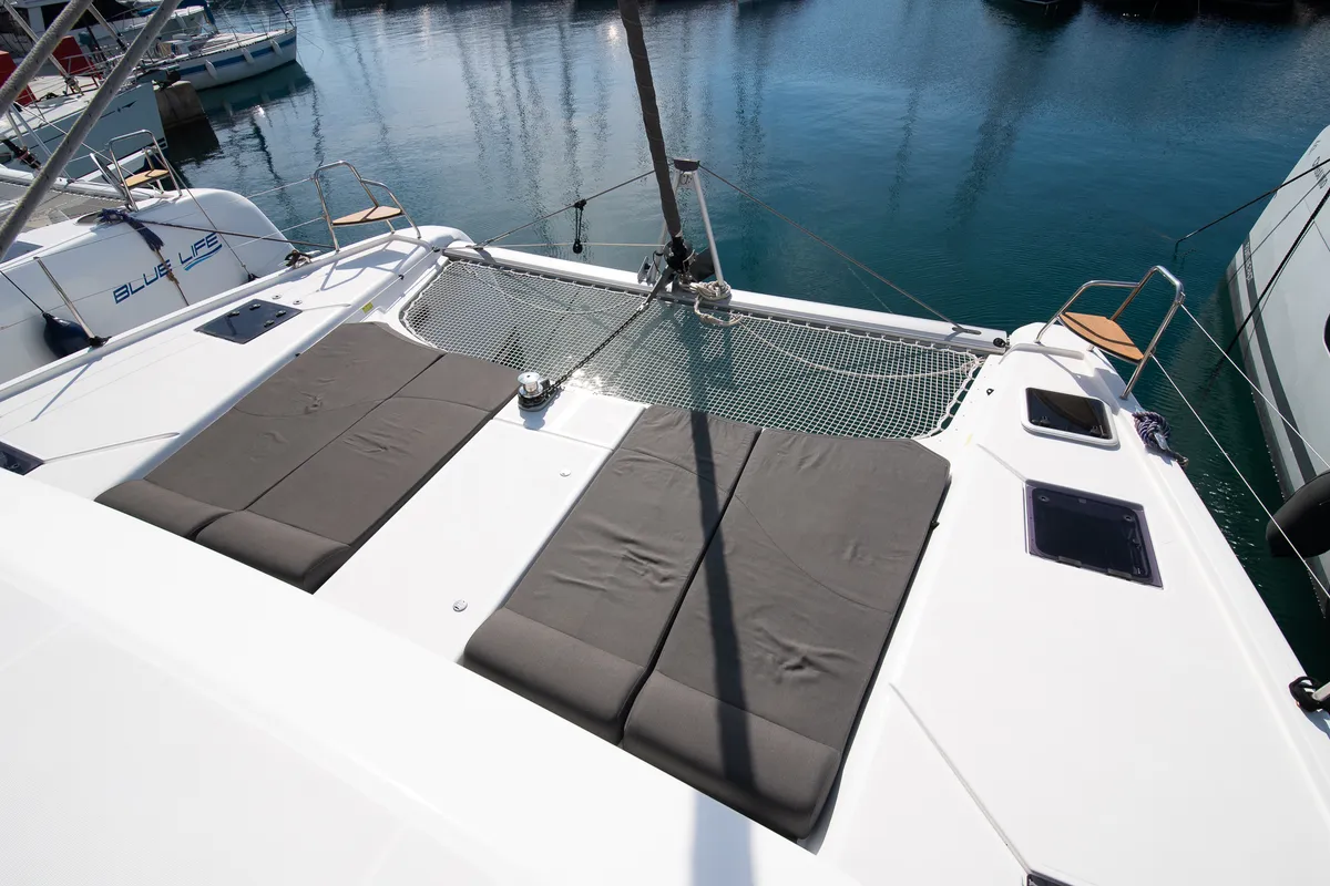 Deck of Orfeas, a Dufour 48 Catamaran catamaran at Municipal Unit of Lefkada, Greece