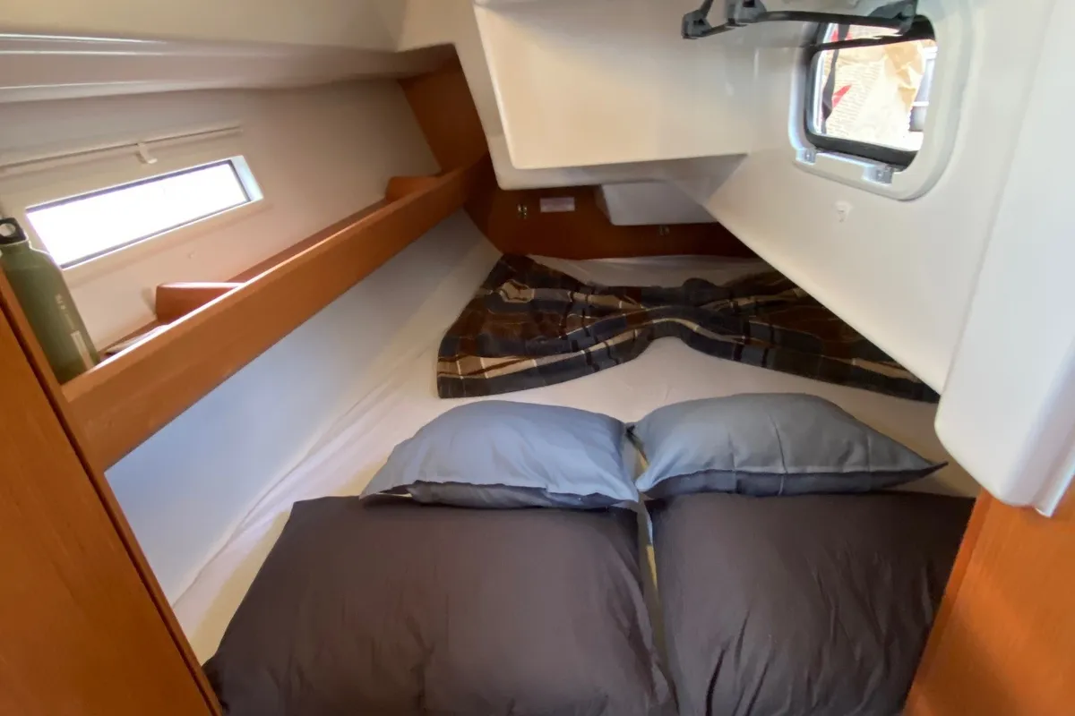 Cabin on Luna 2, a Bavaria 34 Cruiser sailboat at Fethiye, Turkey