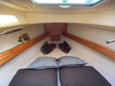 Cabin on Luna 2, a Bavaria 34 Cruiser sailboat at Fethiye, Turkey