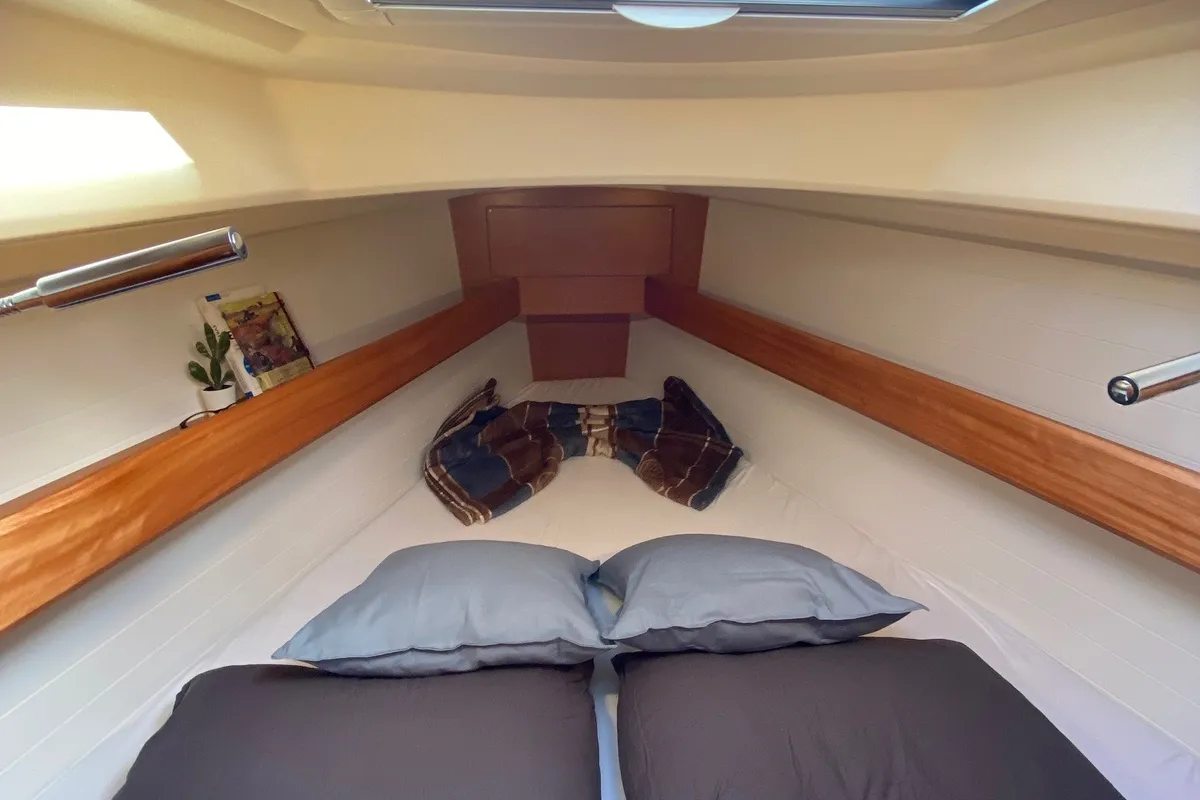 Cabin on Luna 2, a Bavaria 34 Cruiser sailboat at Fethiye, Turkey