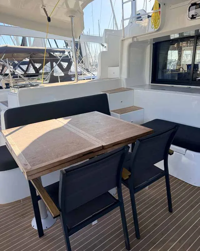 Deck of New Horizons, a Lagoon 46 catamaran at Palma de Mallorca, Spain