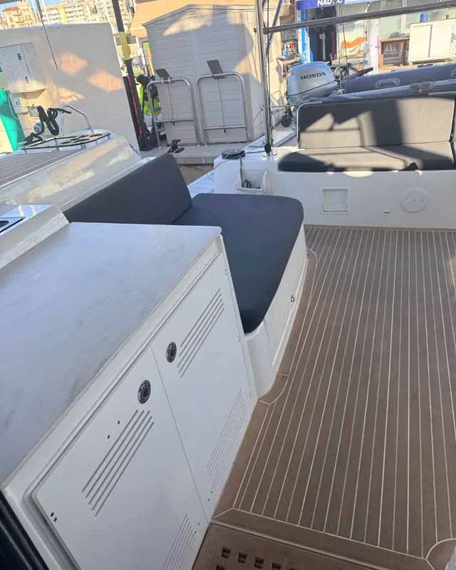 Deck of New Horizons, a Lagoon 46 catamaran at Palma de Mallorca, Spain