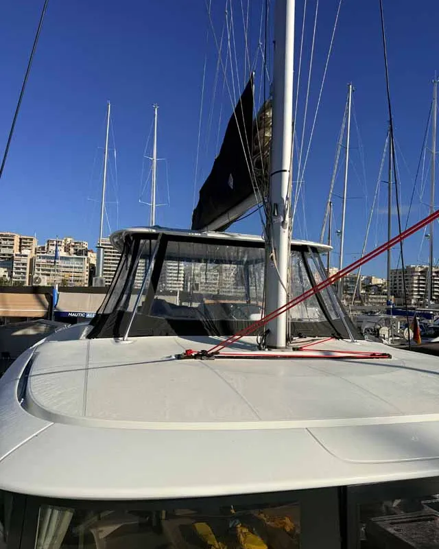 Deck of New Horizons, a Lagoon 46 catamaran at Palma de Mallorca, Spain