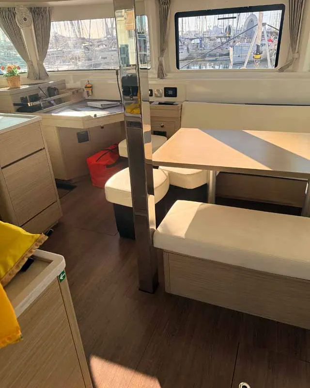 Salon of New Horizons, a Lagoon 46 catamaran at Palma de Mallorca, Spain