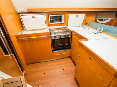Galley of Jordan, a Elan 434 Impression sailboat at Biograd na Moru, Croatia
