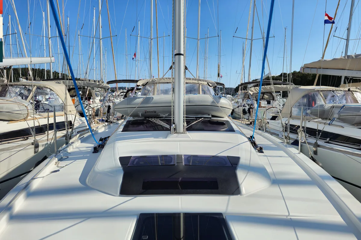 Deck of Maša, a Dufour 390 GL sailboat at Općina Rogoznica, Croatia