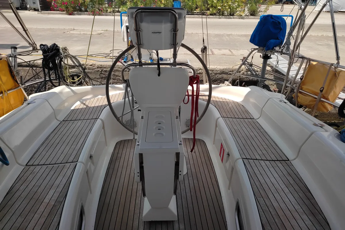 Exterior view of Dorothea, a Bavaria 41 sailboat at Kontokali, Greece