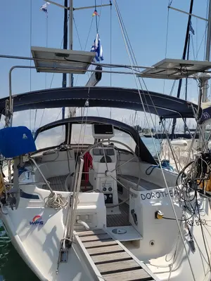 Cockpit of Dorothea, a Bavaria 41 sailboat at Kontokali, Greece
