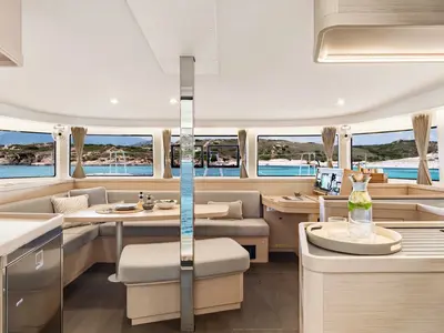 Salon of Pitagora, a Lagoon 42 catamaran at Olbia, Italy
