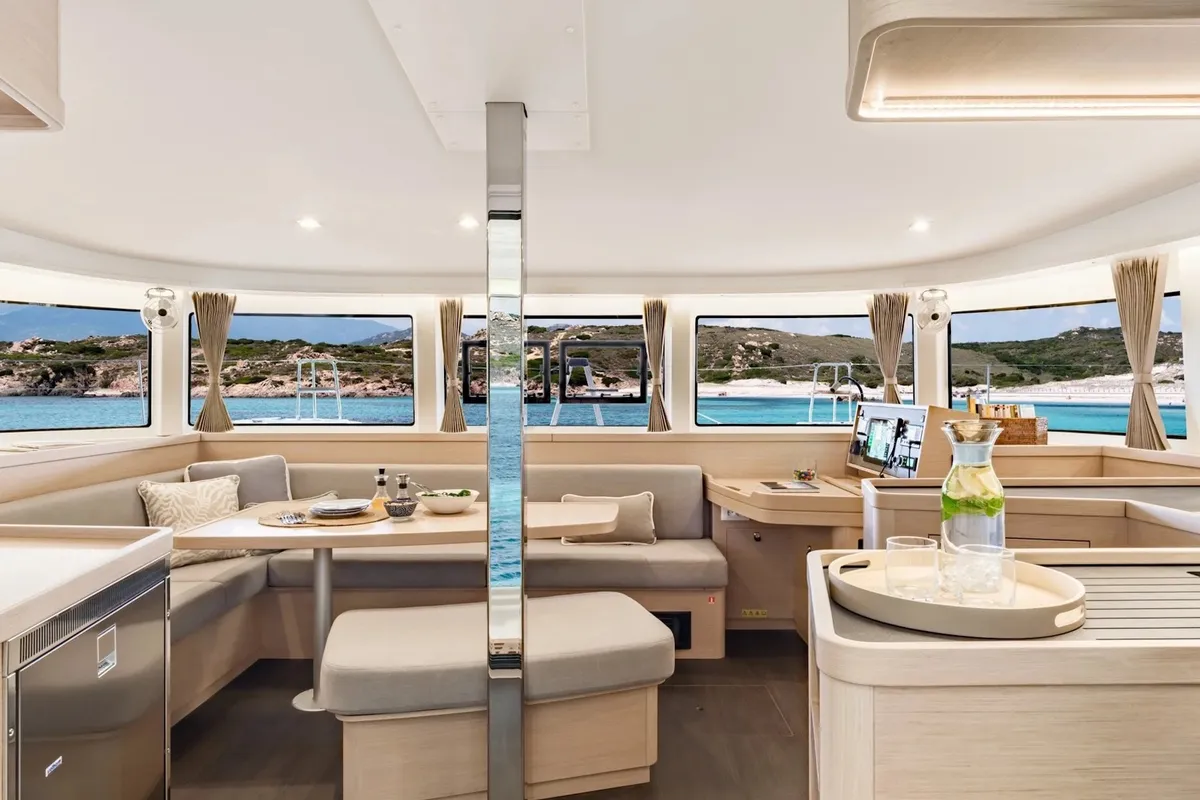 Salon of Pitagora, a Lagoon 42 catamaran at Olbia, Italy