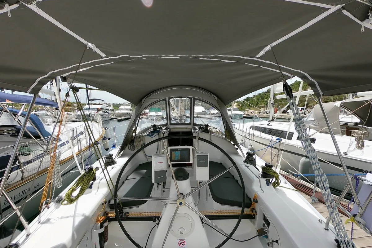 Cockpit of Gipsy, a Bavaria 38 Match sailboat at Primošten, Croatia