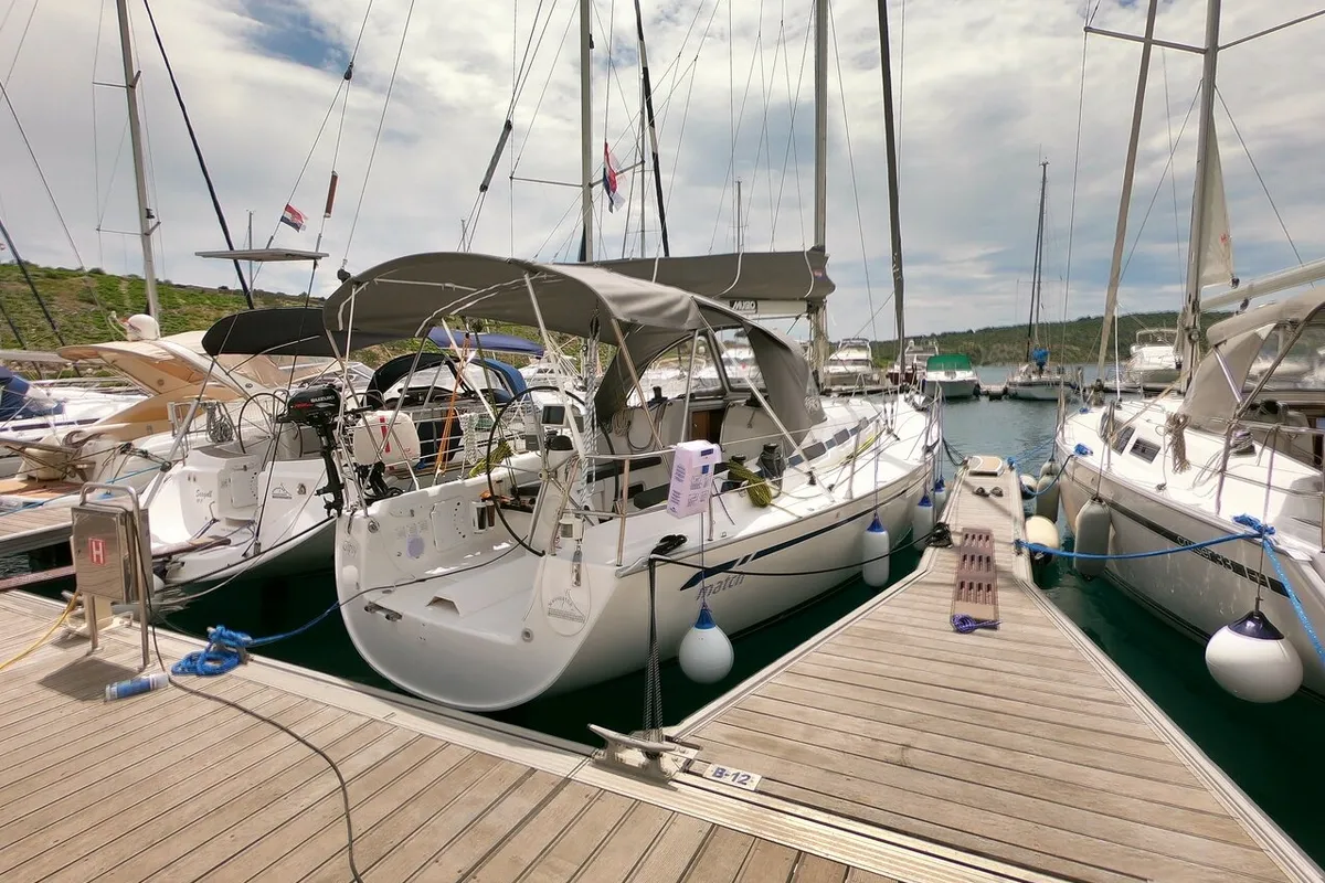 Exterior view of Gipsy, a Bavaria 38 Match sailboat at Primošten, Croatia